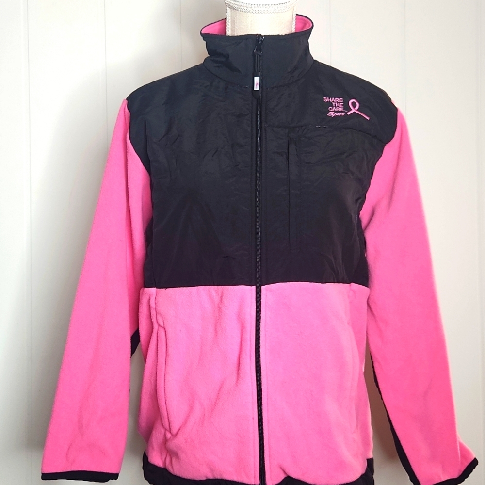 Breast cancer awareness barbie pink and black full-zip long sleeve fleece jacket